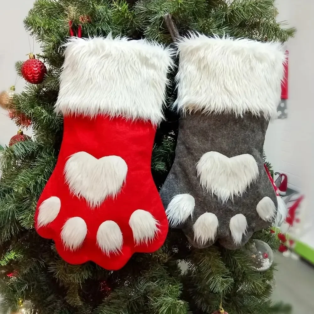 Christmas Stocking Hanging - Świąteczne skarpety z nadrukiem łap, ozdobne